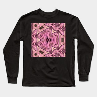 Kaleidoscope of Pixel Pink Hearts Pattern Long Sleeve T-Shirt